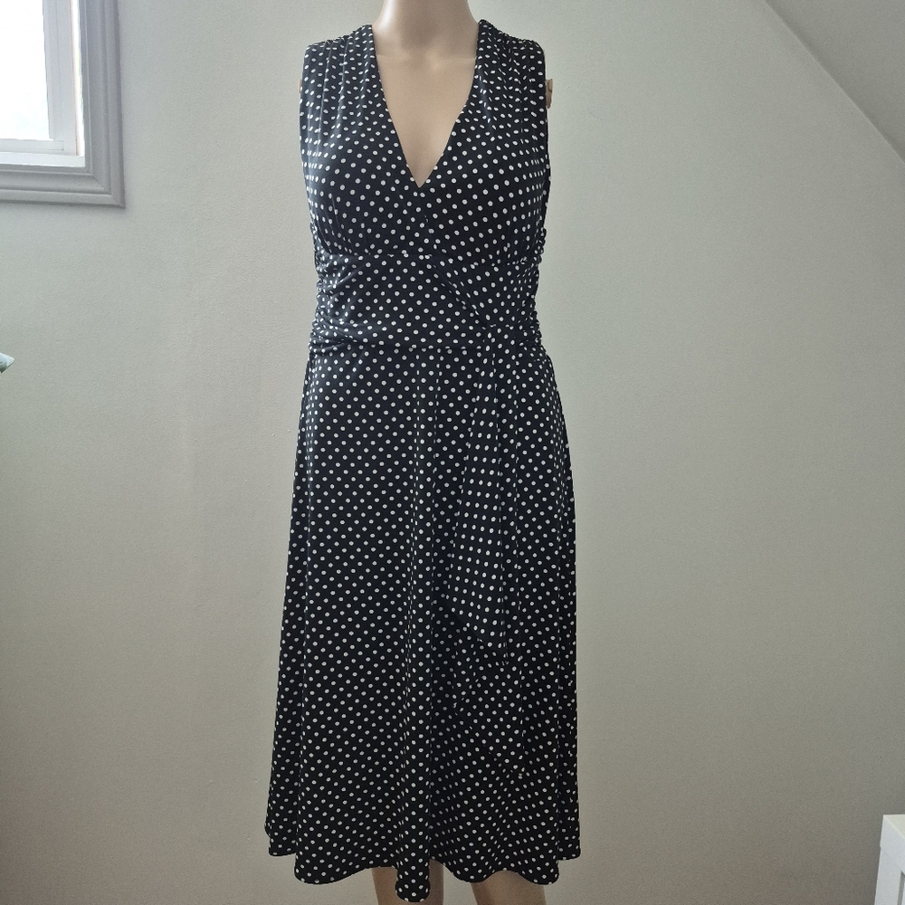 Frank Lyman Sleeveless Polka Dot Criss Cross Open Back Midi Dress Sz 12